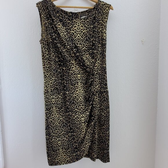 Vintage Mary Kay Sheath Dress Womens Medium Faux Wrap Leopard Made in USA - Picture 1 of 11